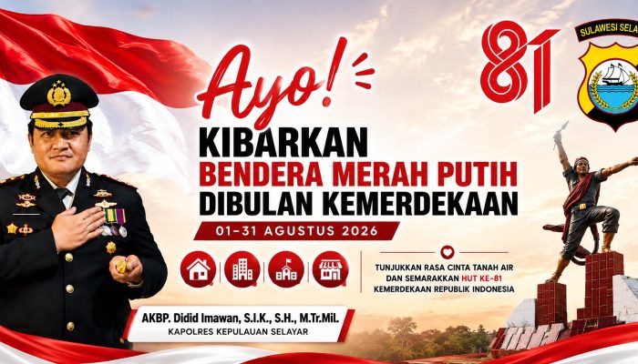 Kapolres Selayar Ajak Masyarakat Kibarkan Merah Putih Selama Bulan Kemerdekaan