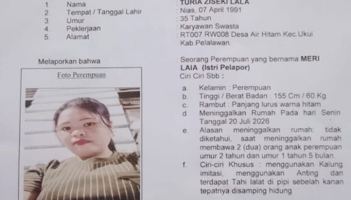 KELUARGA CARI ORANG HILANG DI UKUI, IBU DAN 2 ANAK BALITA BELUM PULANG SEJAK 20 JULI 2026